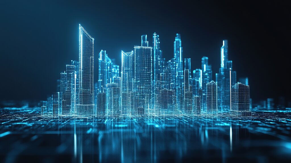 an outline of a city skyline digitalized